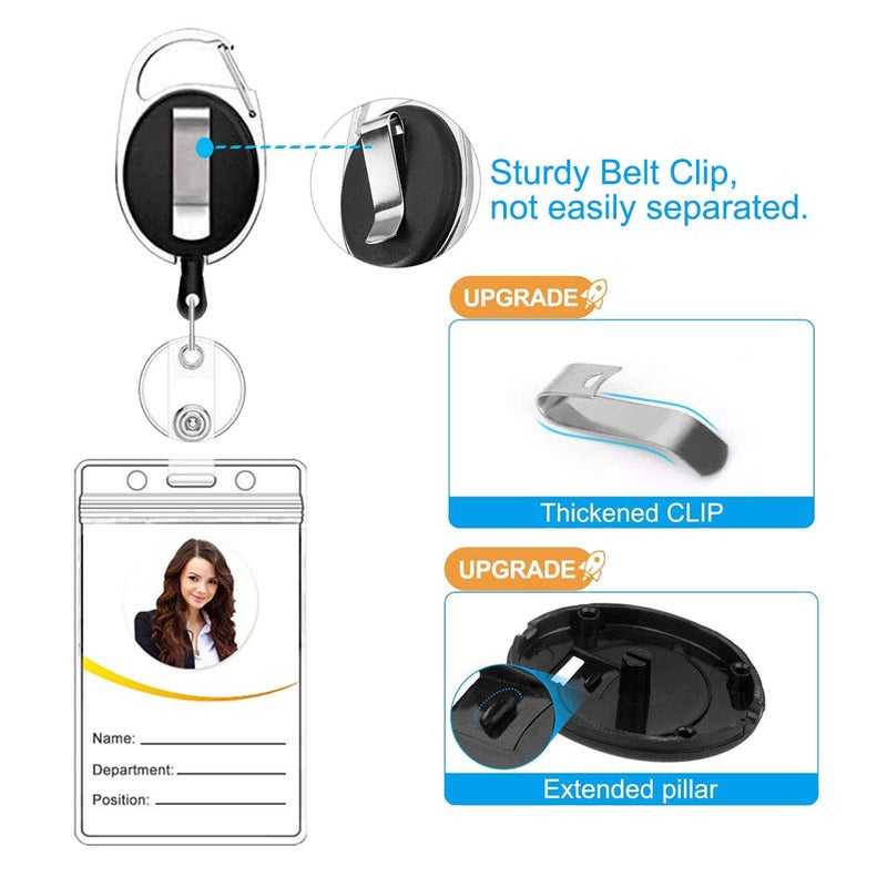 HASFINE 3 Pack Retractable Badge Reels-Handmade Bling Rhinestone ID Holders with Belt Clip & Key Ring- Bonus 3 Clear ID Card Sleeves- Ideal for Work, Teachers, Nurses, and Students - Image 2